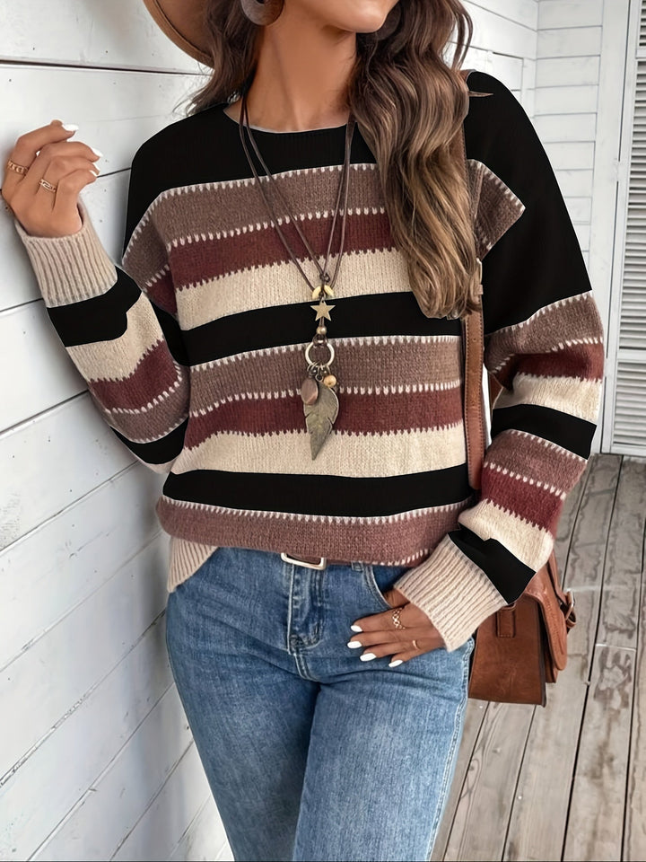 Maren | Damen Pullover gestreift mit Rundhalsausschnitt