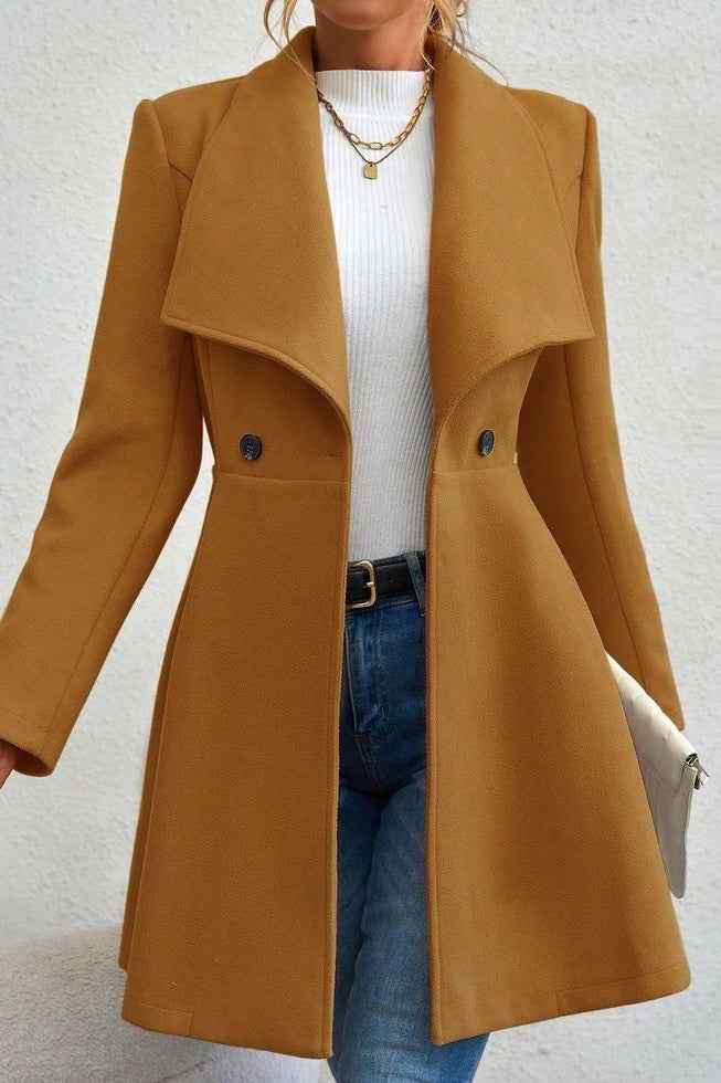 Damen Slim-Fit Langer Mantel mit Reverskragen