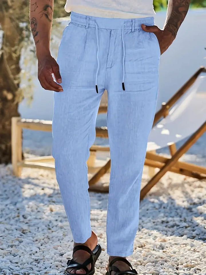 Men's Wide-Cut Linen Pants – Casual Summer Pants with Drawstring