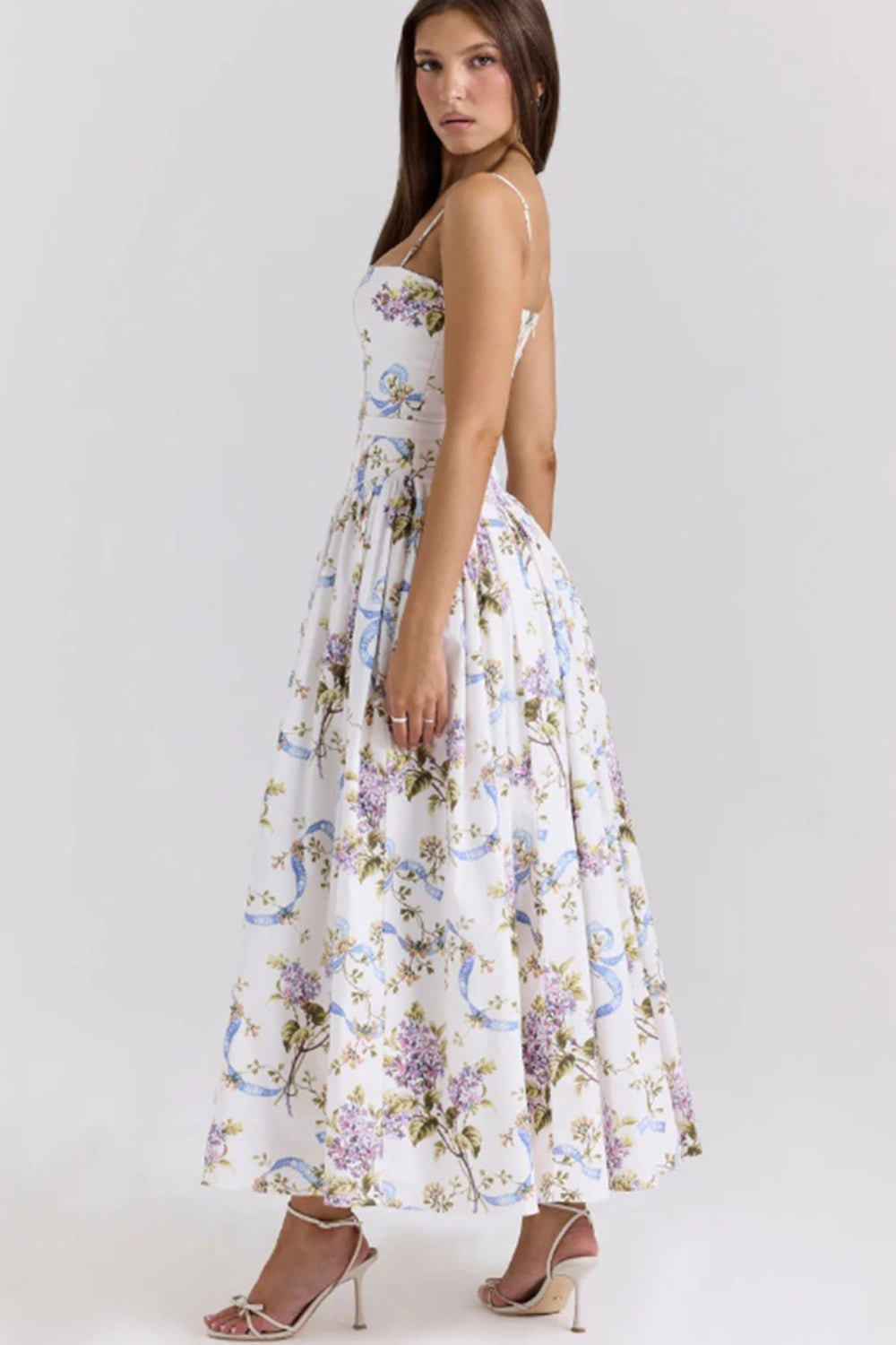 Damen Elegantes Gestuftes A-Linien Ärmelloses Blumenkleid – Sommerkleid