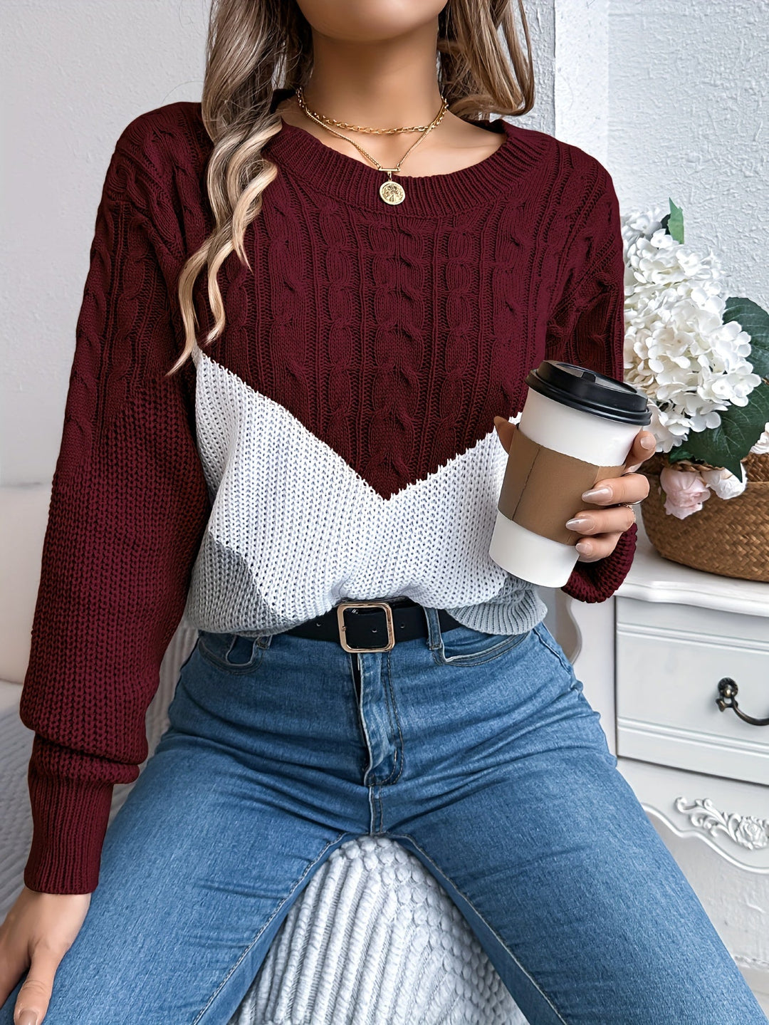 Blythe | Damen Pullover Color-Block mit Rundhalsausschnitt