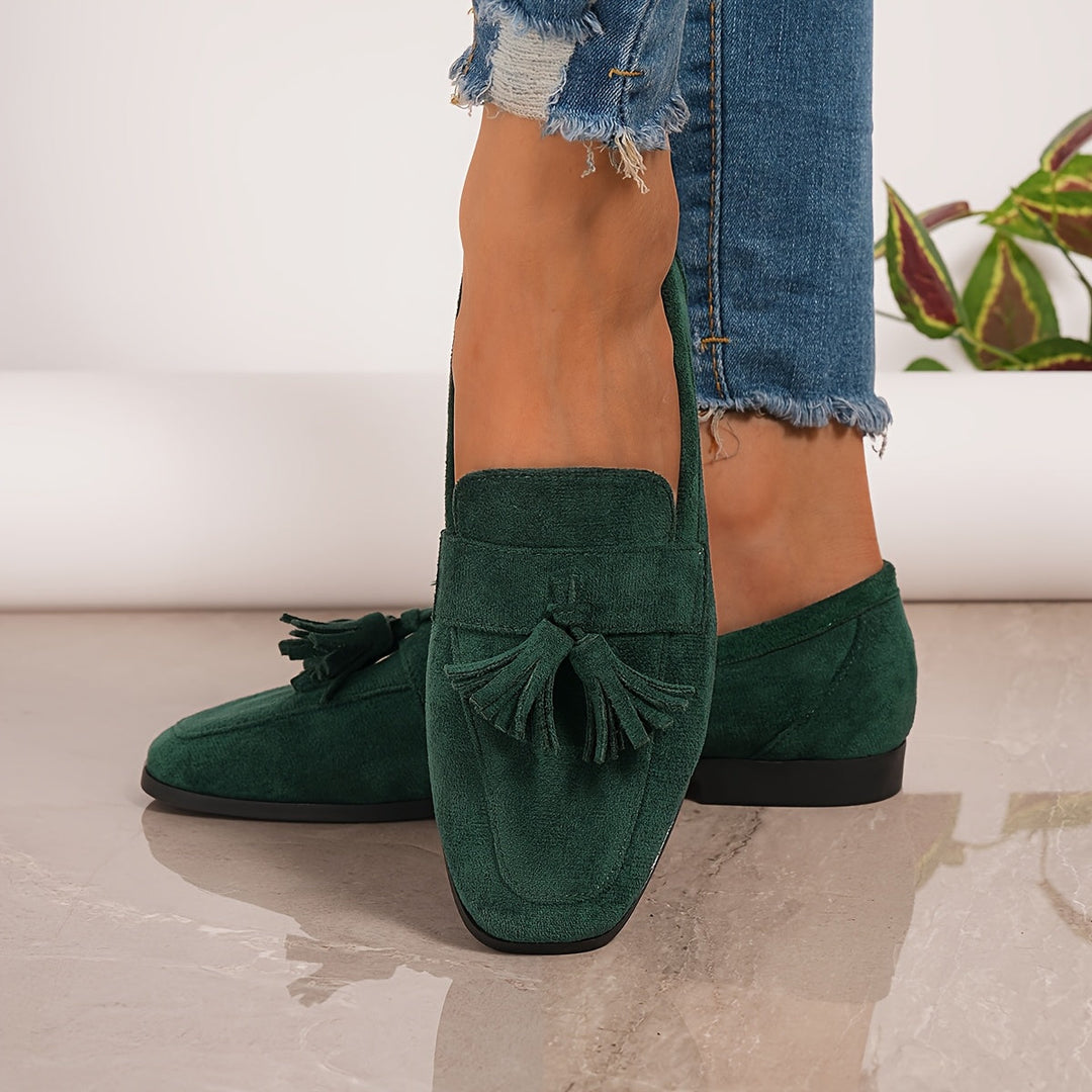Damskie vintage wsuwane baleriny z frędzlami – miękka podeszwa, buty komfortowe