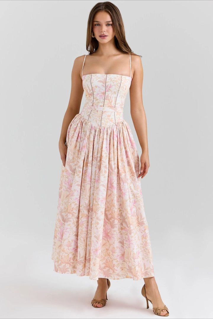 Damen Elegantes Gestuftes A-Linien Ärmelloses Blumenkleid – Sommerkleid