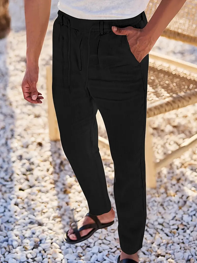 Men's Wide-Cut Linen Pants – Casual Summer Pants with Drawstring