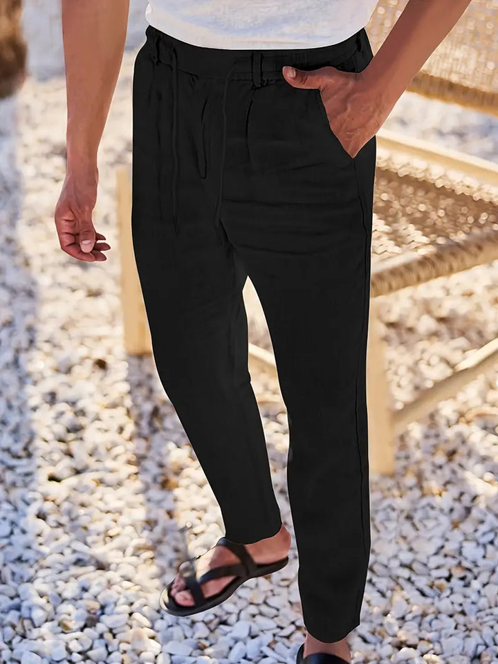Men's Wide-Cut Linen Pants – Casual Summer Pants with Drawstring
