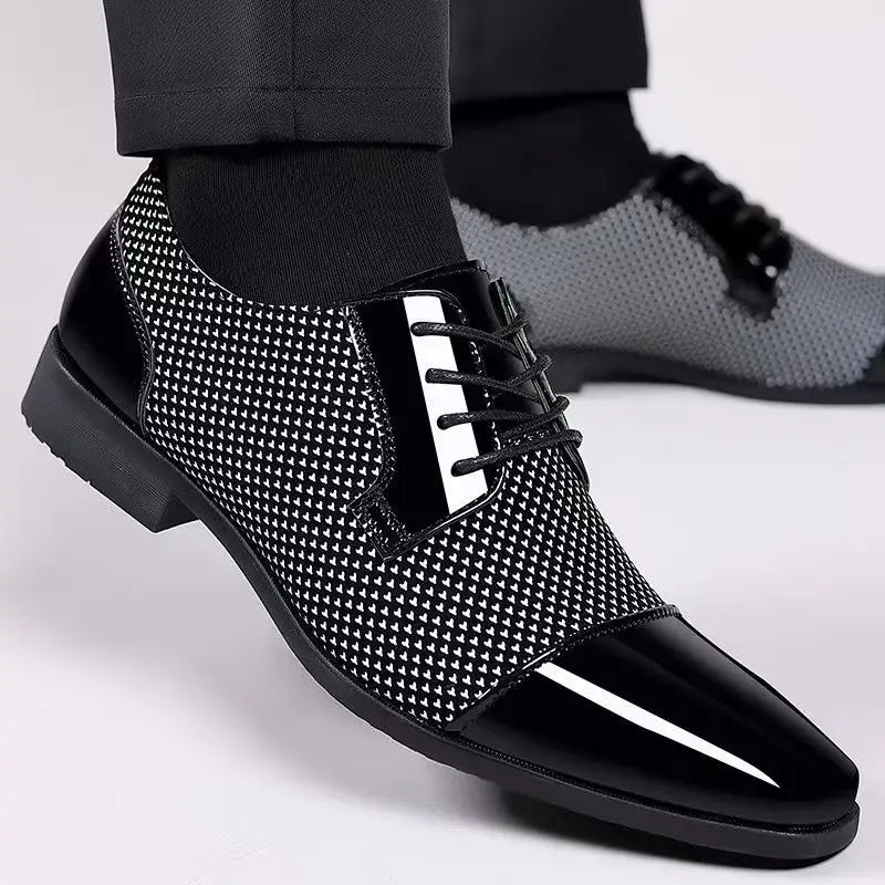 Men's Patent Leather Oxford Shoes with Dot Pattern – Elegant Business Shoes