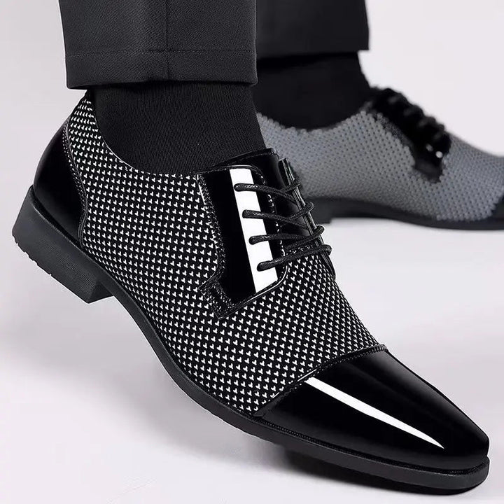Men's Patent Leather Oxford Shoes with Dot Pattern – Elegant Business Shoes