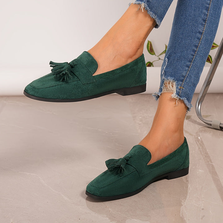 Damskie vintage wsuwane baleriny z frędzlami – miękka podeszwa, buty komfortowe