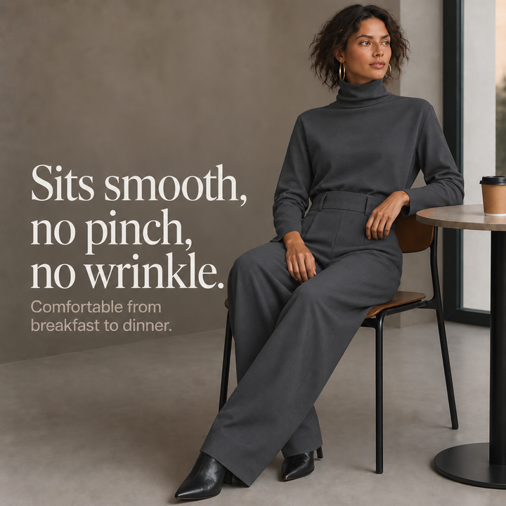 Damen Set Rollkragen Top Mit Hose Und Gürtel