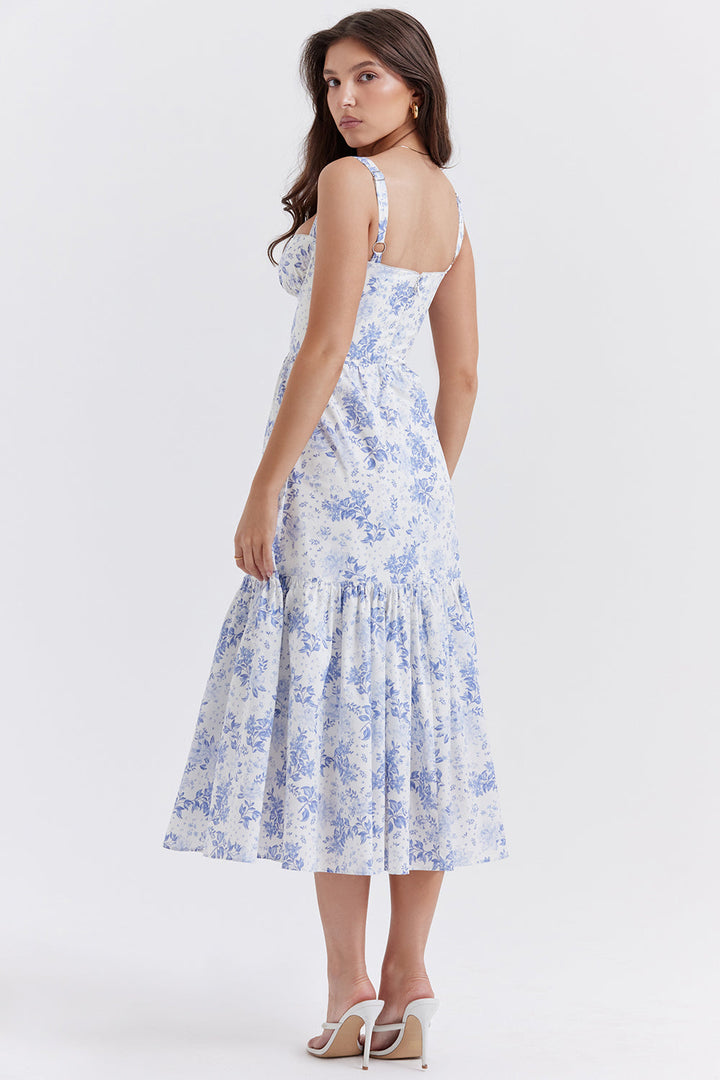 Damen-Midikleid aus Viskose mit Blumenmuster und V-Ausschnitt