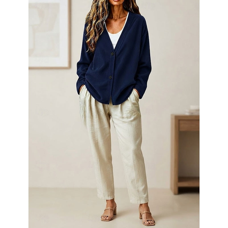 Selene | Entspannt V-Ausschnitt Knopf Cardigan