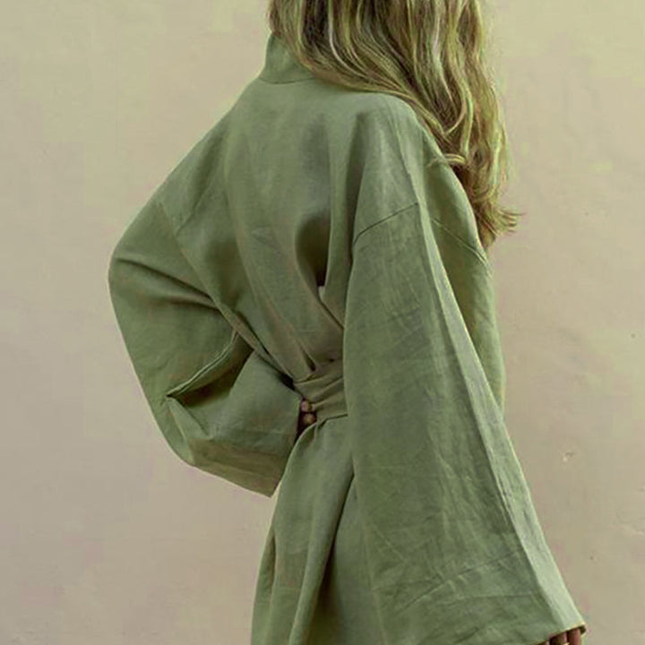 Women's Kimono Dress Linen – Boho Style with Waist Belt for Summer