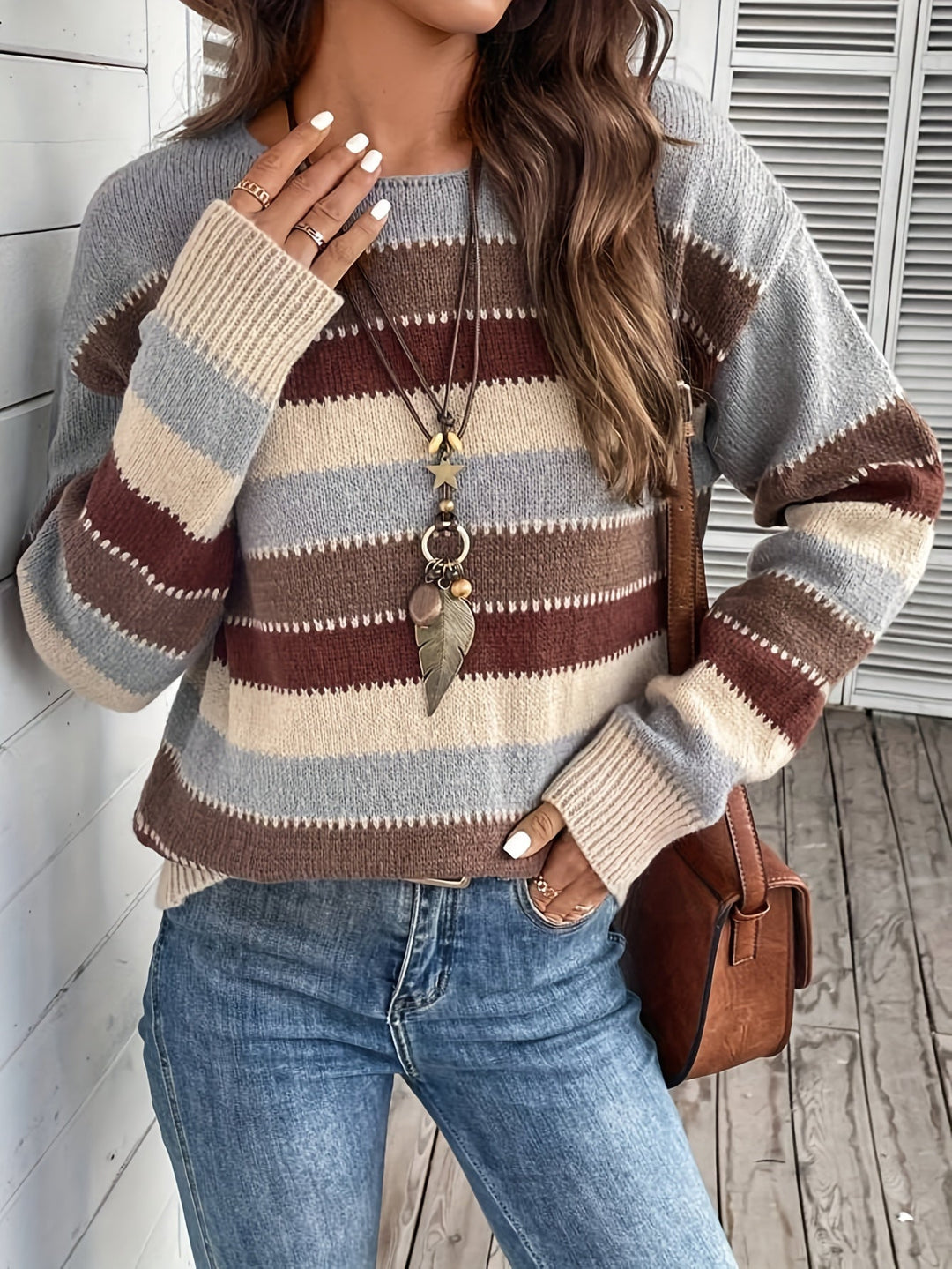 Maren | Damen Pullover gestreift mit Rundhalsausschnitt