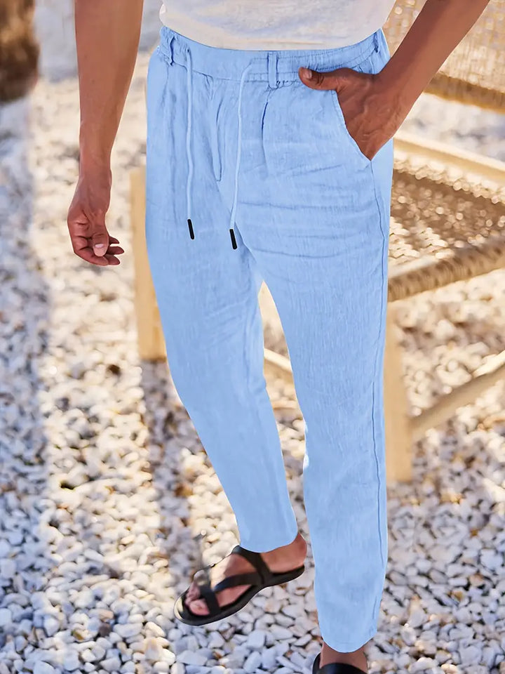 Men's Wide-Cut Linen Pants – Casual Summer Pants with Drawstring