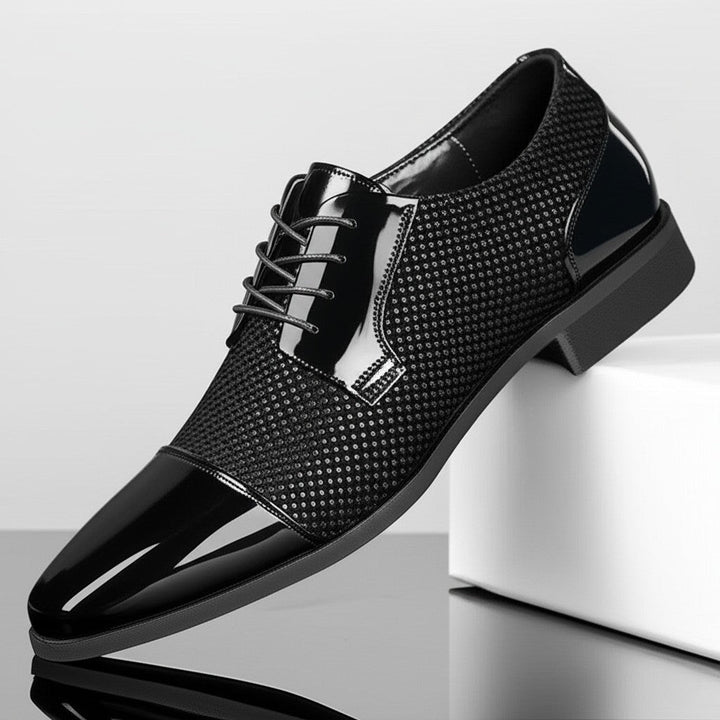 Men's Patent Leather Oxford Shoes with Dot Pattern – Elegant Business Shoes