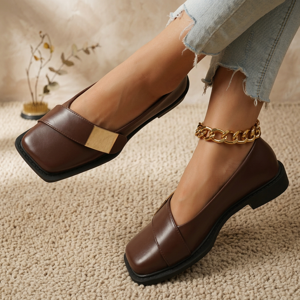 Mocassins carrés slip-on pour femmes – Chaussures décontractées à la mode