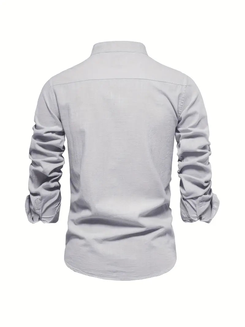 Men's Stand Collar Button-Down Shirt - Stylish Long Sleeve