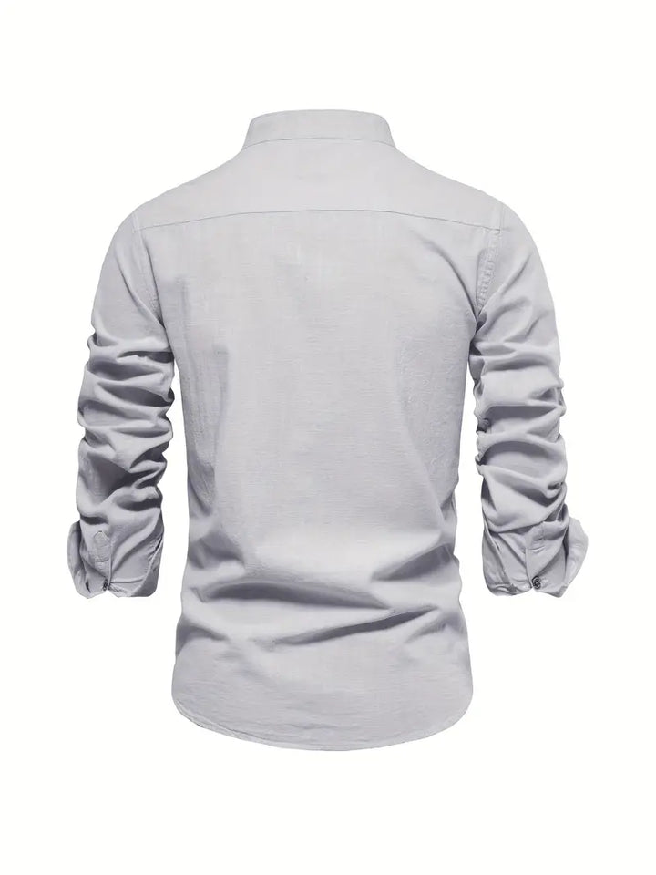 Men's Stand Collar Button-Down Shirt - Stylish Long Sleeve