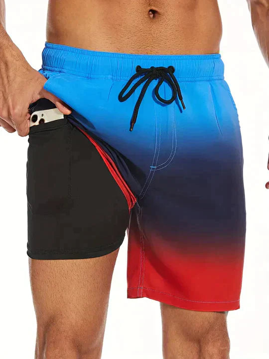 Men's Quick-Drying Swim Shorts with Compression Inner Shorts – Sporty Beach Shorts