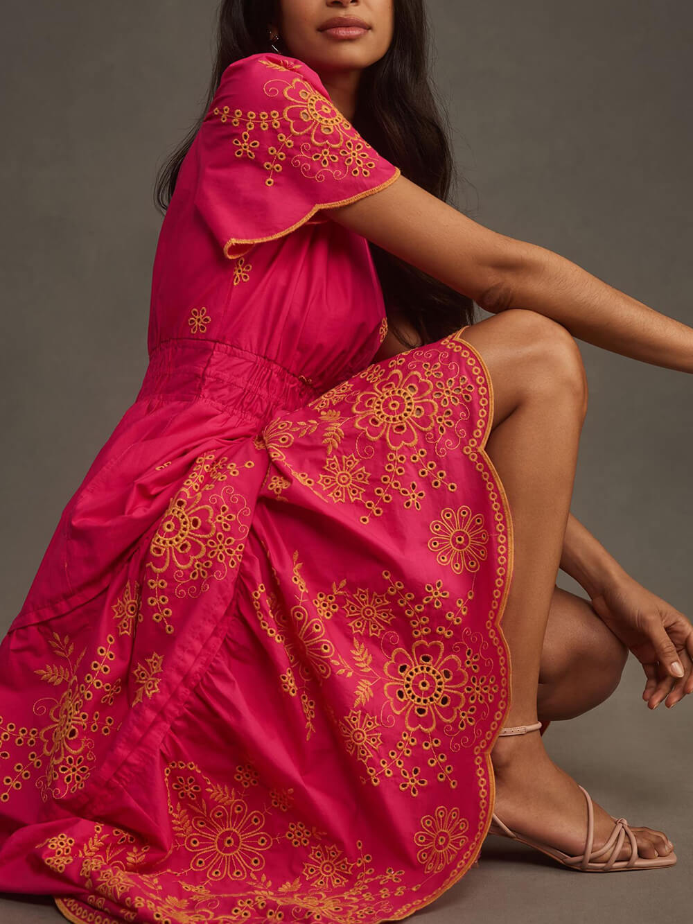 Vestido largo fluido estampado para mujer con cintura fruncida – Vestido de verano elegante