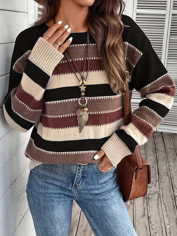 Maren | Damen Pullover gestreift mit Rundhalsausschnitt