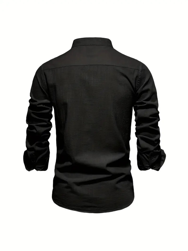 Men's Stand Collar Button-Down Shirt - Stylish Long Sleeve