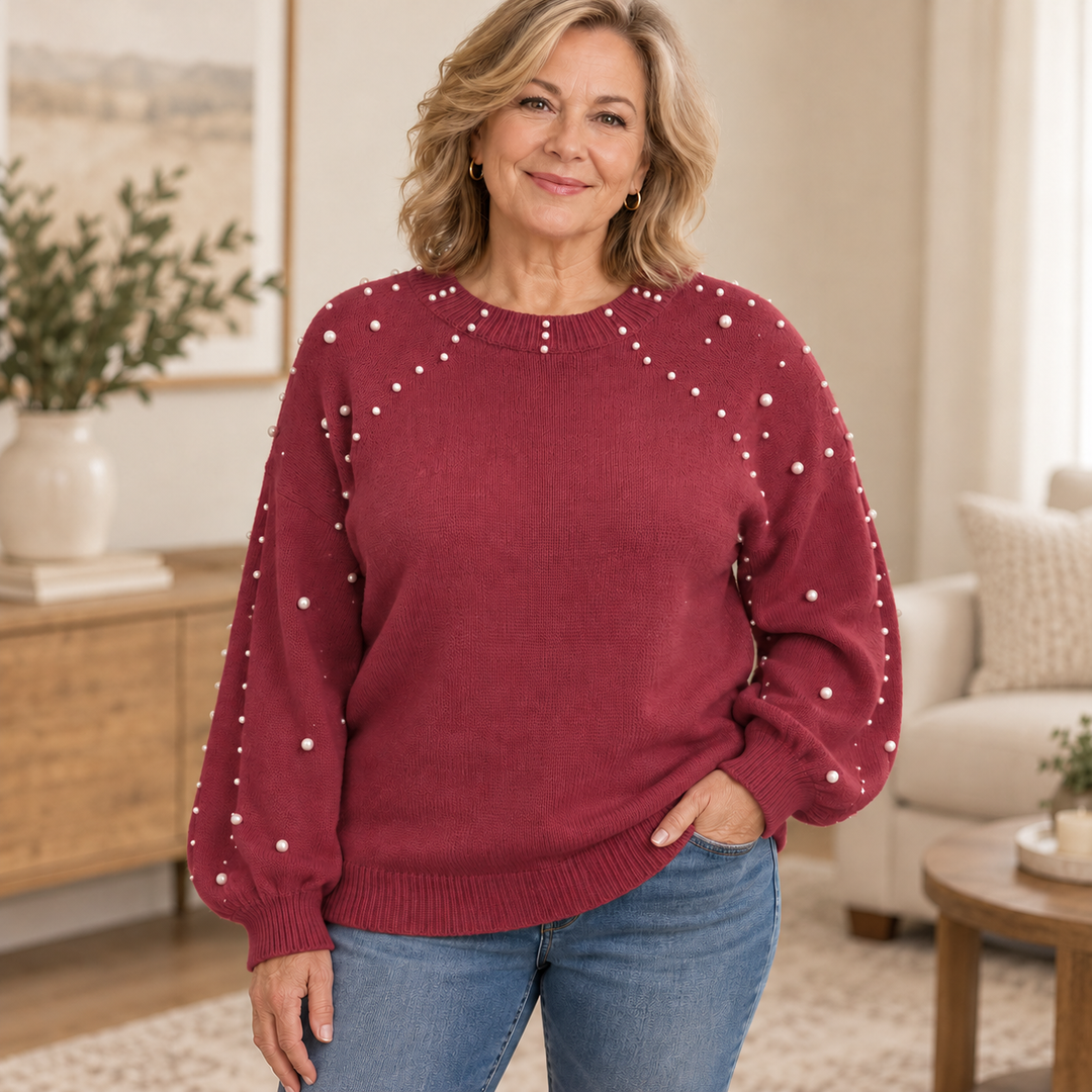 Pearla - Pull-over avec décoration en perles sur les manches