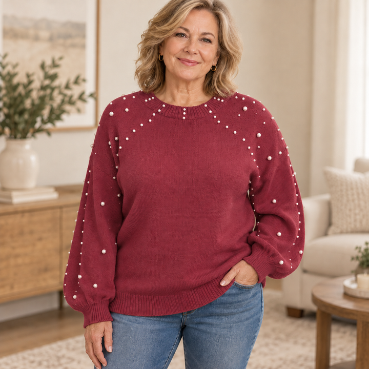 Pearla - Pull-over avec décoration en perles sur les manches