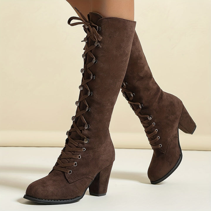 Sabine | Damen Hohe Schnürstiefel mit Blockabsatz