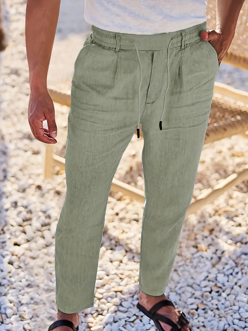 Men's Wide-Cut Linen Pants – Casual Summer Pants with Drawstring