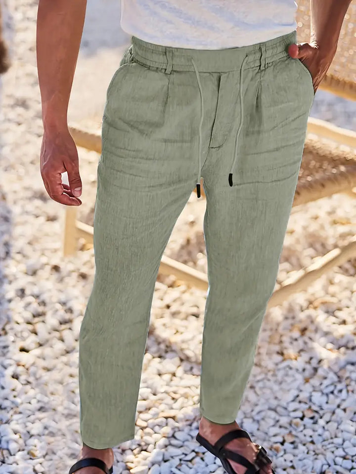 Men's Wide-Cut Linen Pants – Casual Summer Pants with Drawstring