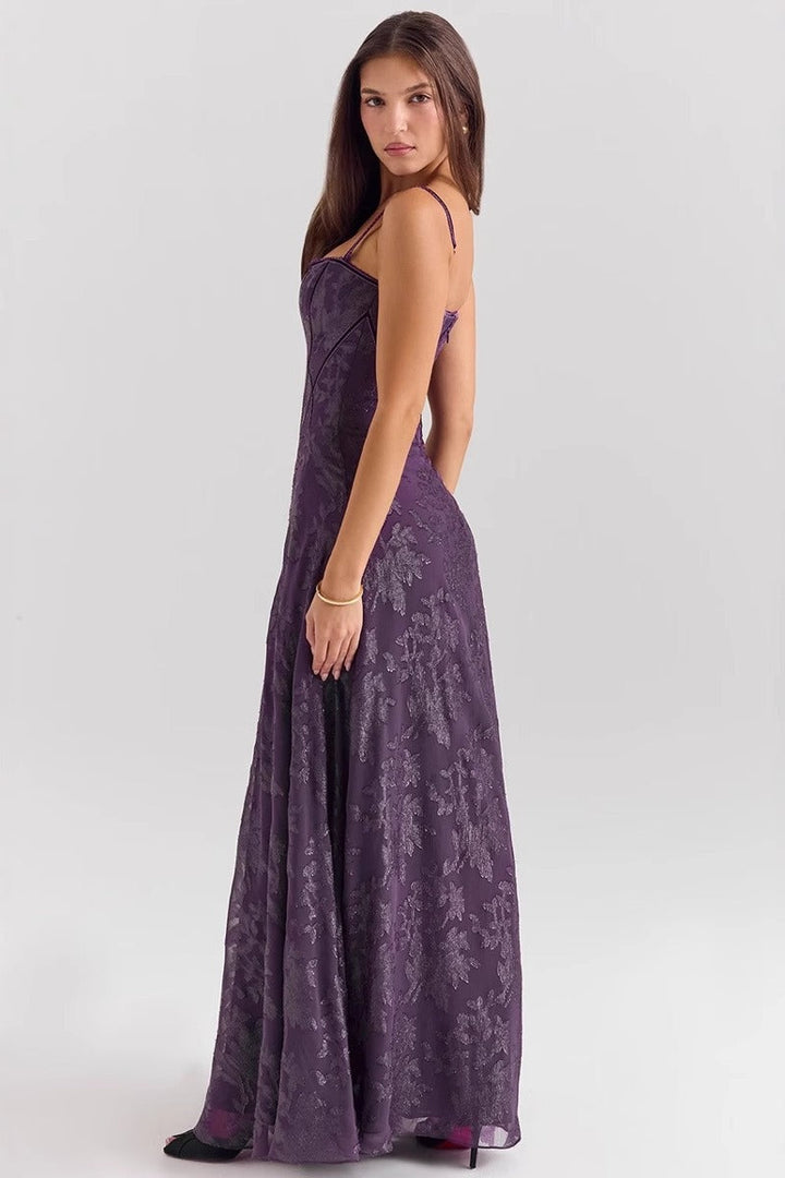 Damen Spaghettiträger Chiffon Blumenkleid Für Formelle Anlässe – Elegantes Maxikleid