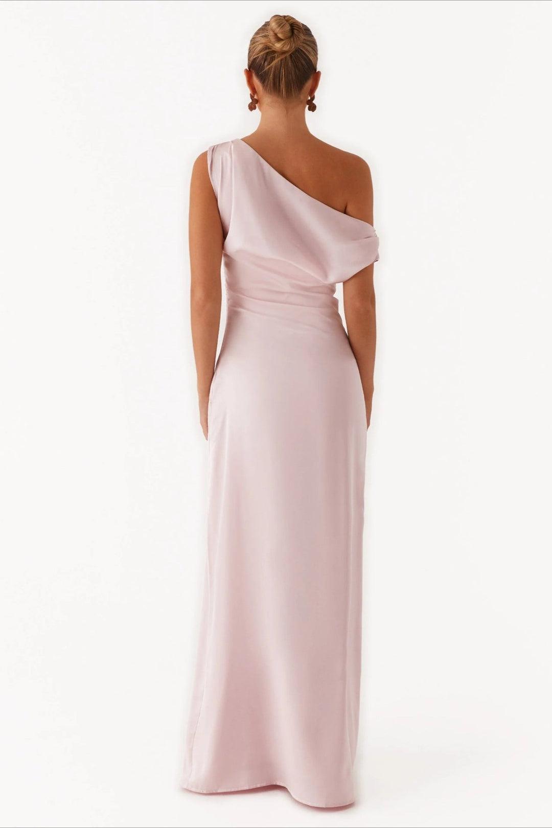Women's Solid Color Maxi Dress with Asymmetric Neckline – Evening Dress
