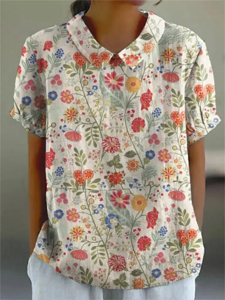 Blusa vintage de mujer con estampado de flores – Casual y elegante