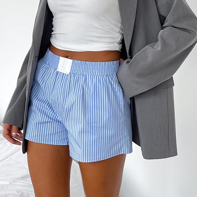 Women's Striped Cotton Boxer Shorts – Breathable Lounge Fit