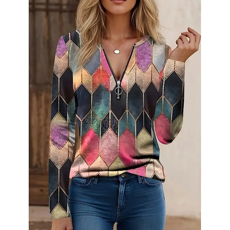 Rachel | Floral Quarter-Zip Langarm Oberteil