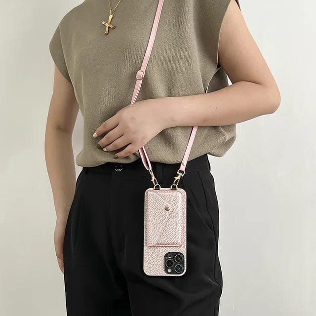 Phone case with chain for women – leather crossbody case with card slot urban chic