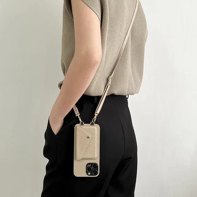 Phone case with chain for women – leather crossbody case with card slot urban chic