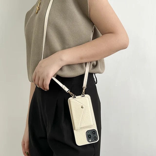 Phone case with chain for women – leather crossbody case with card slot urban chic