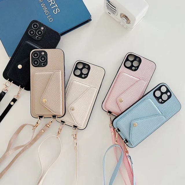 Phone case with chain for women – leather crossbody case with card slot urban chic