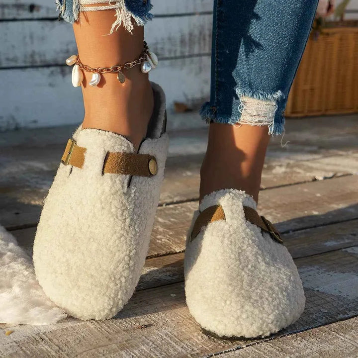 Damen Winter-Hausschuhe mit Riemen und rutschfester Sohle
