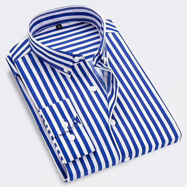 Men's Striped Long Sleeve Slim Fit Shirt – Button-Down Collar Shirt