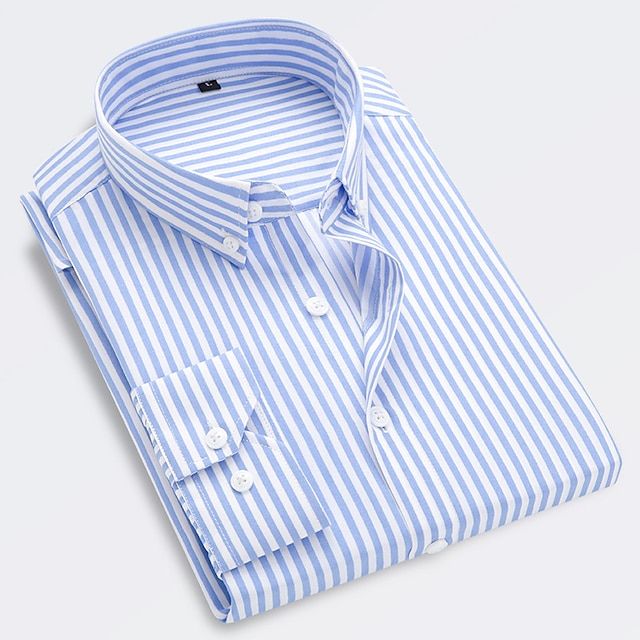Men's Striped Long Sleeve Slim Fit Shirt – Button-Down Collar Shirt