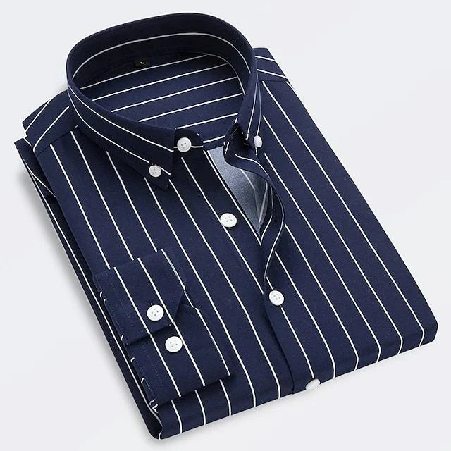 Men's Striped Long Sleeve Slim Fit Shirt – Button-Down Collar Shirt