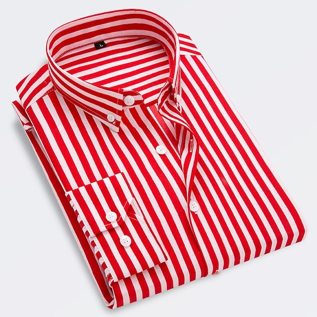 Men's Striped Long Sleeve Slim Fit Shirt – Button-Down Collar Shirt