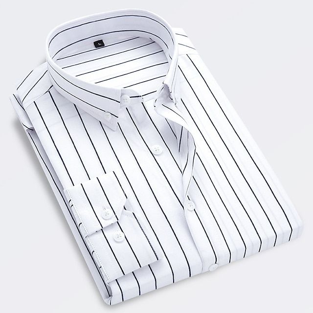 Men's Striped Long Sleeve Slim Fit Shirt – Button-Down Collar Shirt