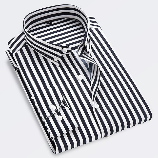 Men's Striped Long Sleeve Slim Fit Shirt – Button-Down Collar Shirt
