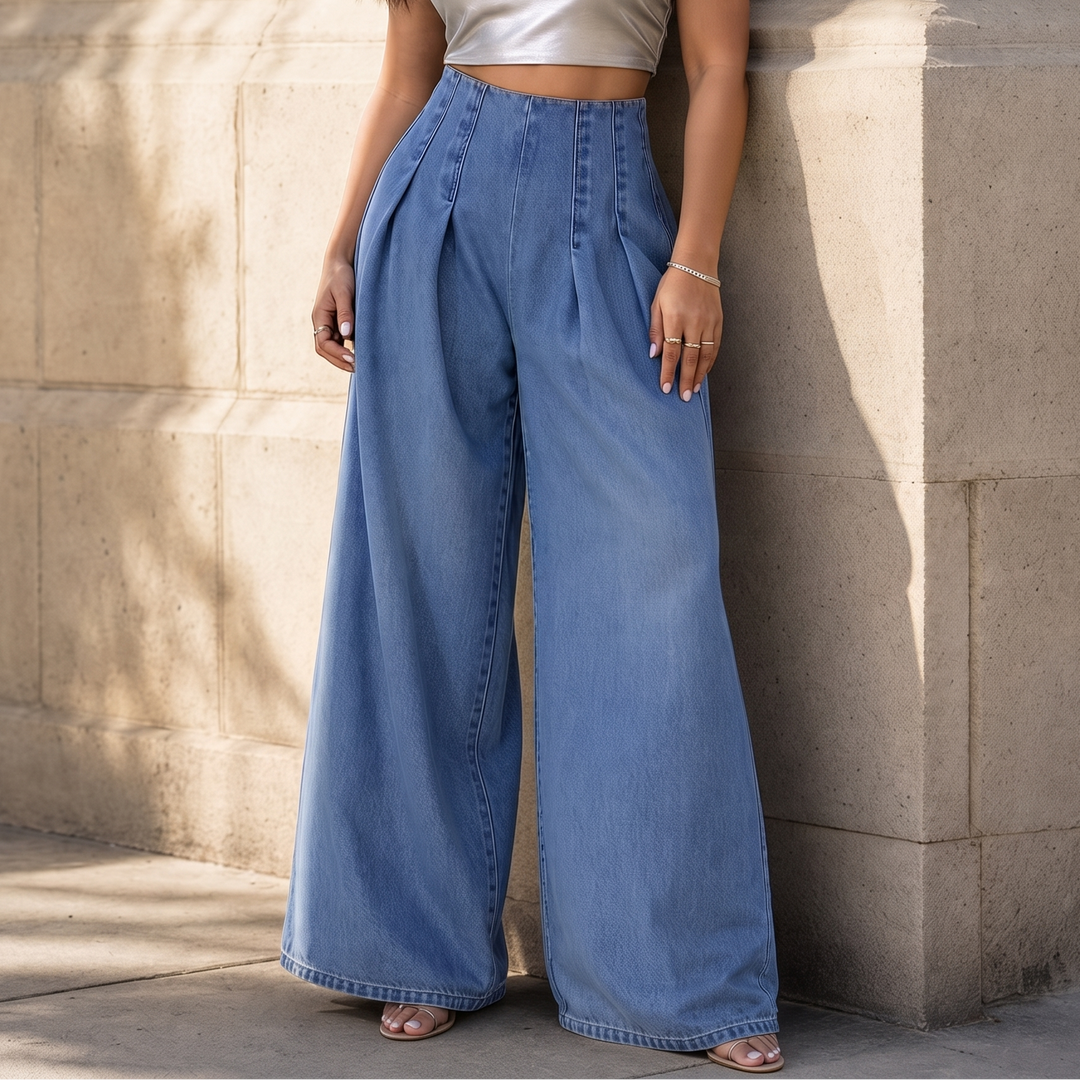 Damen Weite Jeans Hohe Taille Vintage Stil