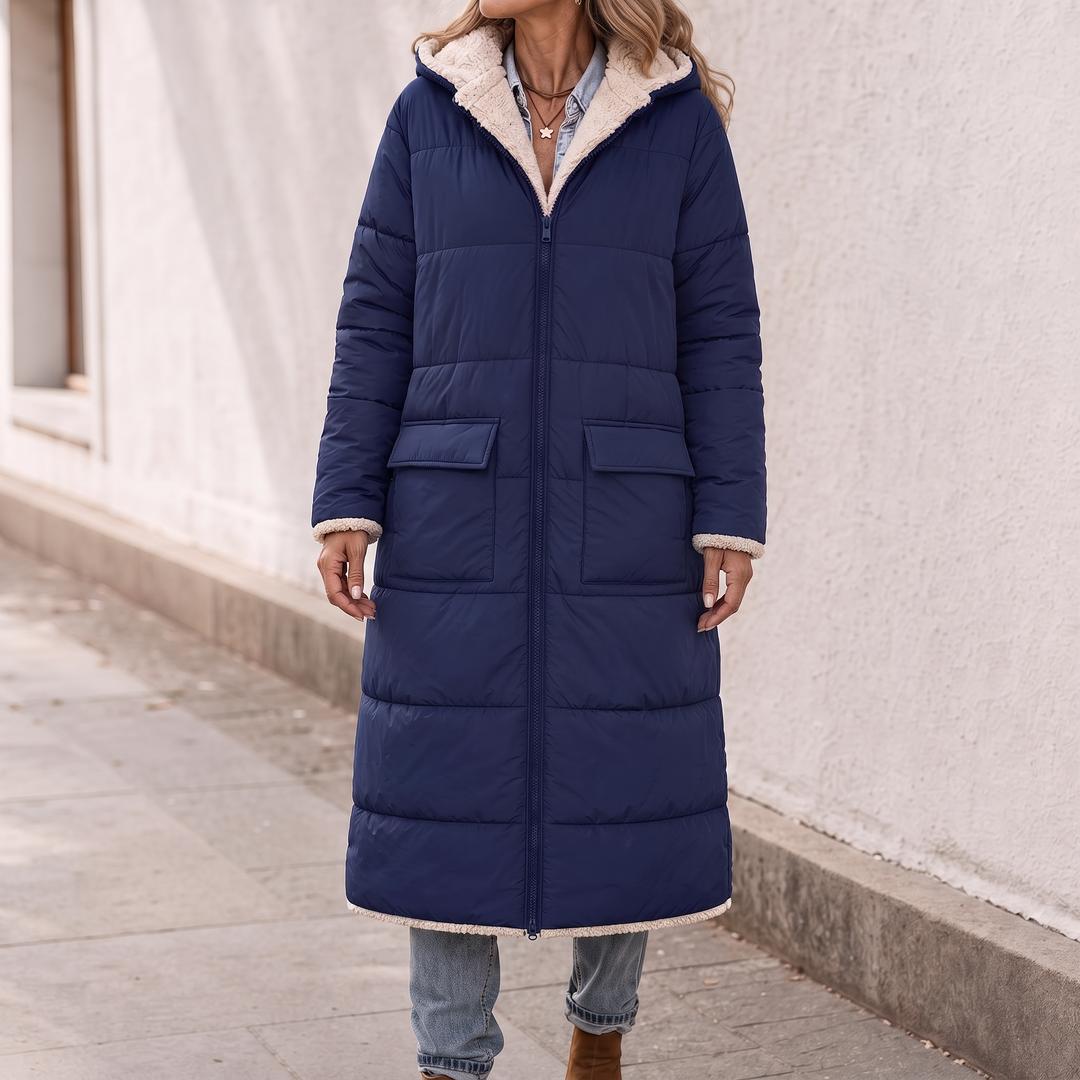 Damen Wendemantel Steppstoff Und Sherpa