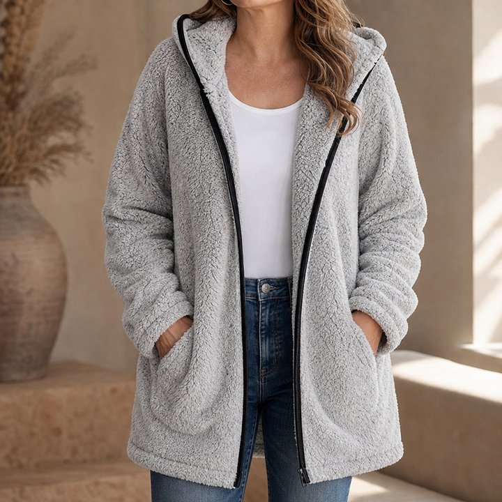 Damen Plüsch Strickjacke Mit Kapuze — Kuschelig Warm